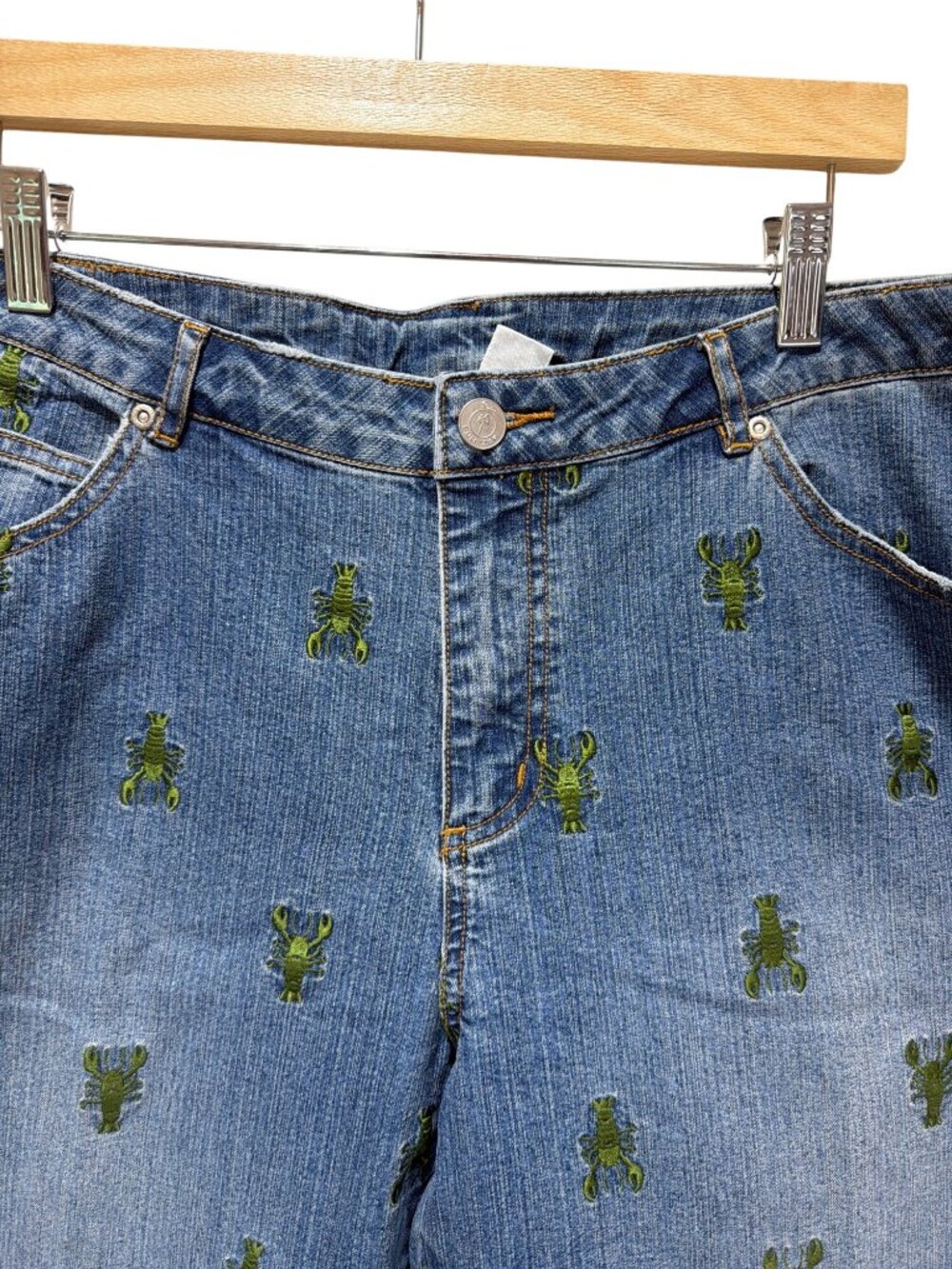 Lilly Pulitzer Vintage Y2K Embroidered Green Lobster Denim Jeans - Picture 3 of 7
